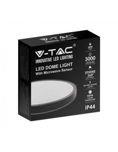 7671-Plafoniera LED Rotonda  con Sensore di Movimento a Microonde Colore Nero  IP-2