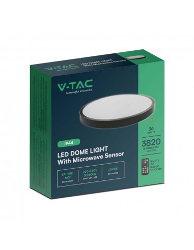 76711-Plafoniera LED Rotonda  con Telecomando e Sensore di Movimento a Microonde Colore Nero  IP-2