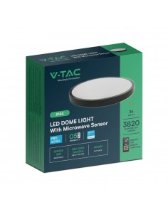 76711-24-Plafoniera LED Rotonda  Chip Samsung con Telecomando e Sensore di Movimento a Microonde Colore Nero  IP-1 2