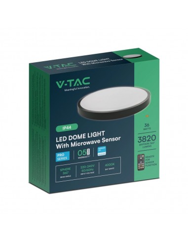 76711-24-Plafoniera LED Rotonda  Chip Samsung con Telecomando e Sensore di Movimento a Microonde Colore Nero  IP-2