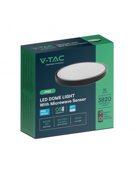 76711-24-Plafoniera LED Rotonda  Chip Samsung con Telecomando e Sensore di Movimento a Microonde Colore Nero  IP-2