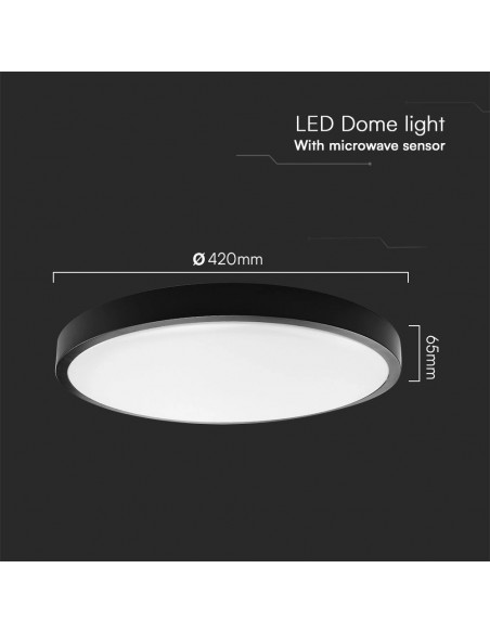 76711-24-Plafoniera LED Rotonda  Chip Samsung con Telecomando e Sensore di Movimento a Microonde Colore Nero  IP-3