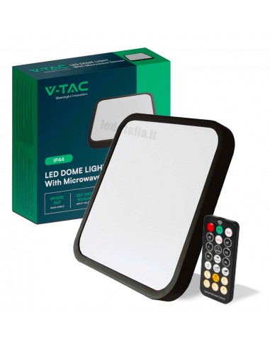 76721-Plafoniera LED Quadrata  con Telecomando e Sensore di Movimento a Microonde Colore Nero  IP-1