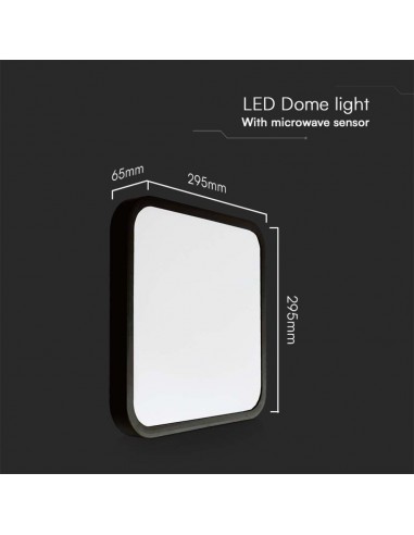 76721-Plafoniera LED Quadrata  con Telecomando e Sensore di Movimento a Microonde Colore Nero  IP-3