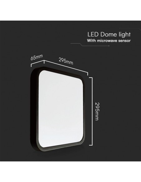 76721-24-Plafoniera LED Quadrata  Chip Samsung con Telecomando e Sensore di Movimento a Microonde Colore Nero  IP-3