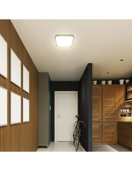 76721-24-Plafoniera LED Quadrata  Chip Samsung con Telecomando e Sensore di Movimento a Microonde Colore Nero  IP-5