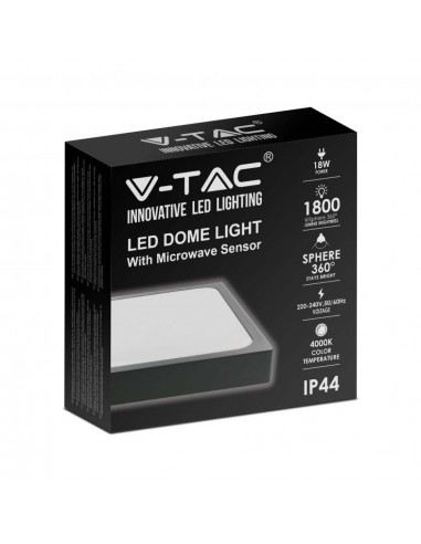 7673-Plafoniera LED Quadrata  con Sensore di Movimento a Microonde Colore Nero  IP-2