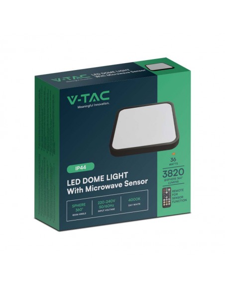 76741-Plafoniera LED Quadrata  con Telecomando e Sensore di Movimento a Microonde Colore Nero  IP-2