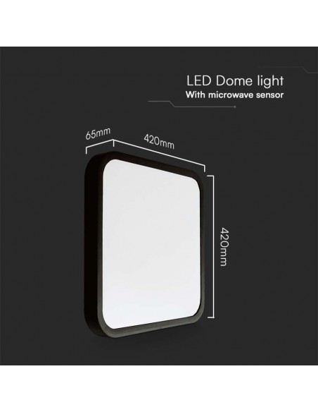 76741-Plafoniera LED Quadrata  con Telecomando e Sensore di Movimento a Microonde Colore Nero  IP-3
