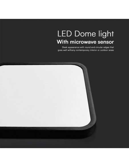 Plafoniera LED Quadrata 36W con Telecomando e Sensore di Movimento a Microonde Nero 4000K IP44
