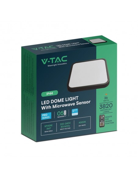 76741-24-Plafoniera LED Quadrata  Chip Samsung con Telecomando e Sensore di Movimento a Microonde Colore Nero  IP-2