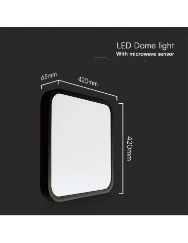76741-24-Plafoniera LED Quadrata  Chip Samsung con Telecomando e Sensore di Movimento a Microonde Colore Nero  IP-3