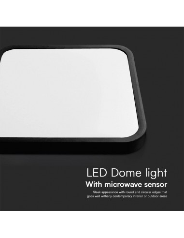 76741-24-Plafoniera LED Quadrata  Chip Samsung con Telecomando e Sensore di Movimento a Microonde Colore Nero  IP-6