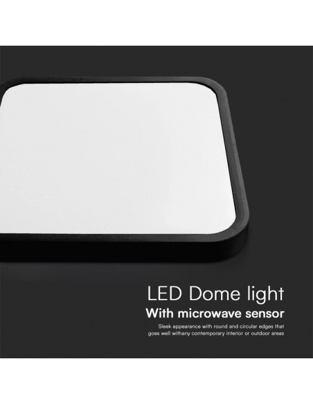 76741-24-Plafoniera LED Quadrata  Chip Samsung con Telecomando e Sensore di Movimento a Microonde Colore Nero  IP-6