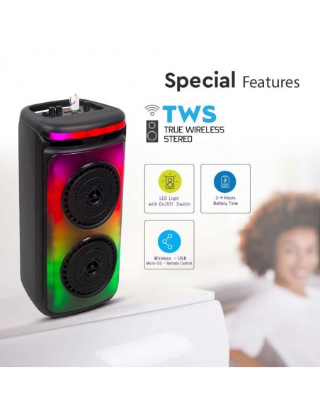 7676-Altoparlante Trolley Ricaricabile  con Microfono Cablato Telecomando e Casse  x  pollici-6