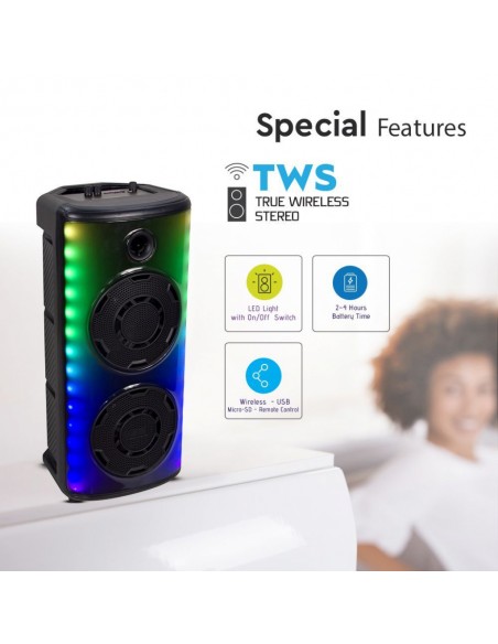 7677-Altoparlante Trolley Ricaricabile  con Microfono Cablato Telecomando e Casse  x  pollici-5