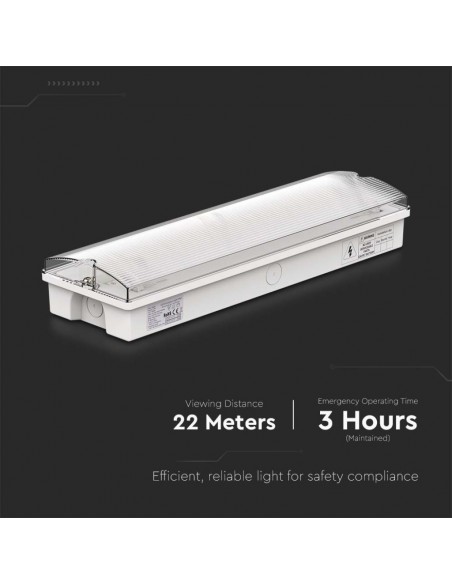 Lampada LED di emergenza con Installazione a Parete e Pulsante di Autotest, Autonomia 3h, Compatibile con Telecomando RF 6000K