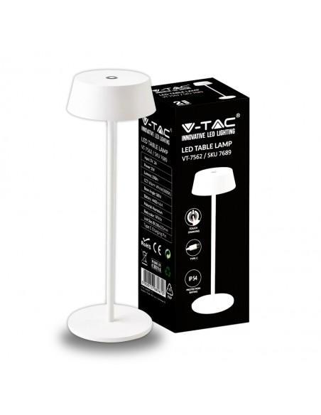 7689-Lampada LED da Tavolo  Colore Bianco in Alluminio ricaricabile con USB C Touch Dimmerabile  IP-1