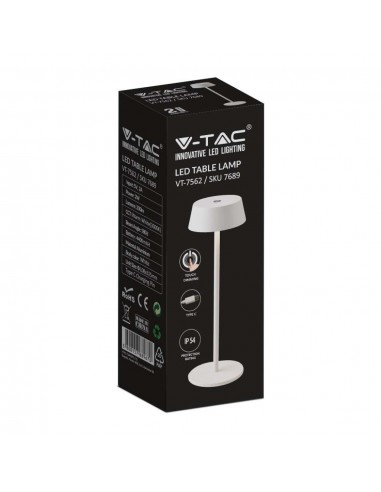 7689-Lampada LED da Tavolo  Colore Bianco in Alluminio ricaricabile con USB C Touch Dimmerabile  IP-2
