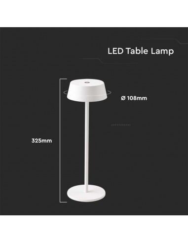 7689-Lampada LED da Tavolo  Colore Bianco in Alluminio ricaricabile con USB C Touch Dimmerabile  IP-3
