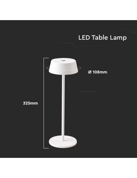 7689-Lampada LED da Tavolo  Colore Bianco in Alluminio ricaricabile con USB C Touch Dimmerabile  IP-3