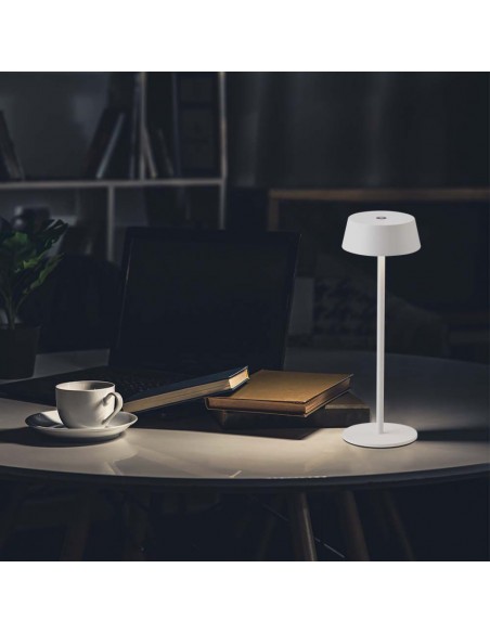 7689-Lampada LED da Tavolo  Colore Bianco in Alluminio ricaricabile con USB C Touch Dimmerabile  IP-4