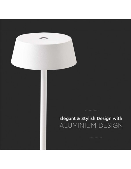 7689-Lampada LED da Tavolo  Colore Bianco in Alluminio ricaricabile con USB C Touch Dimmerabile  IP-7