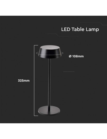 7690-Lampada LED da Tavolo  Colore Nero in Alluminio ricaricabile con USB C Touch Dimmerabile -3