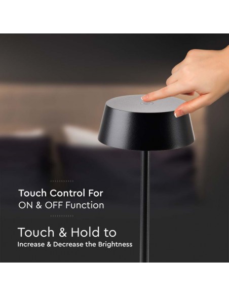 Lampada LED da Tavolo 2W Nero in Alluminio ricaricabile con USB C Touch Dimmerabile 3000K