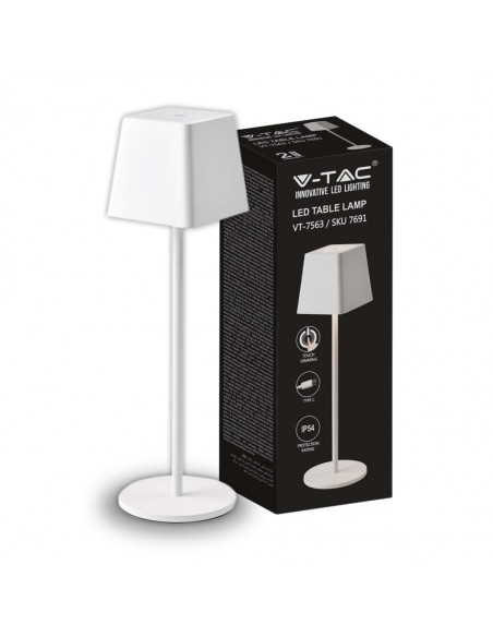 7691-Lampada LED da Tavolo  Colore Bianco in Alluminio ricaricabile con USB C Touch Dimmerabile  IP-1
