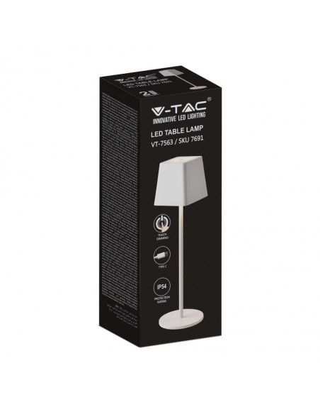 7691-Lampada LED da Tavolo  Colore Bianco in Alluminio ricaricabile con USB C Touch Dimmerabile  IP-2