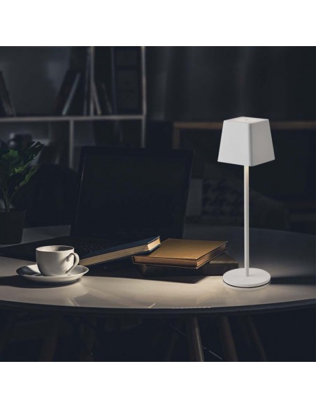7691-Lampada LED da Tavolo  Colore Bianco in Alluminio ricaricabile con USB C Touch Dimmerabile  IP-4