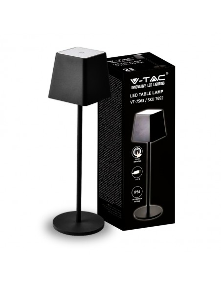 7692-Lampada LED da Tavolo  Colore Nero in Alluminio ricaricabile con USB C Touch Dimmerabile  IP-1