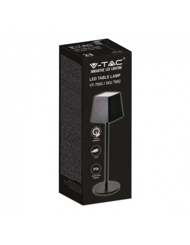 7692-Lampada LED da Tavolo  Colore Nero in Alluminio ricaricabile con USB C Touch Dimmerabile  IP-2