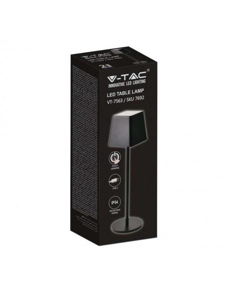 7692-Lampada LED da Tavolo  Colore Nero in Alluminio ricaricabile con USB C Touch Dimmerabile  IP-2