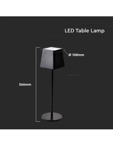 7692-Lampada LED da Tavolo  Colore Nero in Alluminio ricaricabile con USB C Touch Dimmerabile  IP-3
