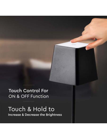 Lampada LED da Tavolo 2W Nero in Alluminio ricaricabile con USB C Touch Dimmerabile 3000K IP54