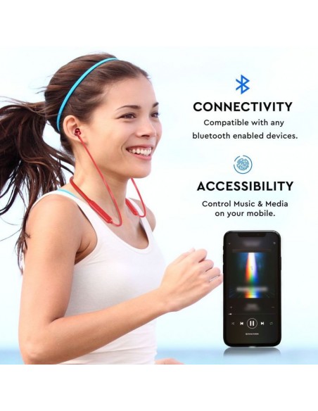 7711-Auricolari Bluetooth Collegate con Cavo mAh Colore Rosso-5