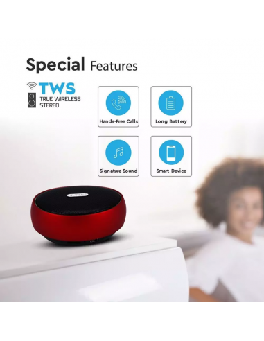 7716-Speaker Bluetooth Portatile  con Microfono e Slot per Scheda TF Batteria da mAh Colore Rosso-5