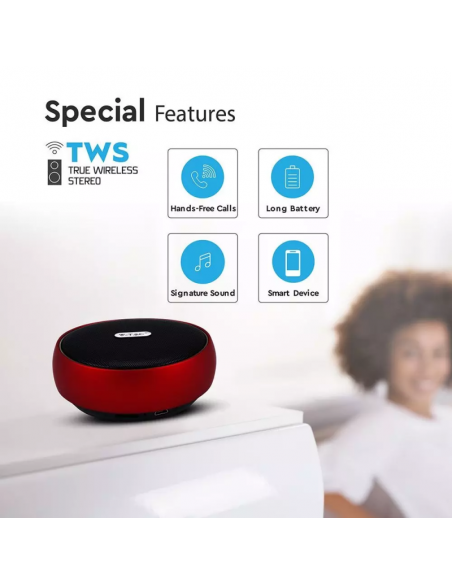 7716-Speaker Bluetooth Portatile  con Microfono e Slot per Scheda TF Batteria da mAh Colore Rosso-5
