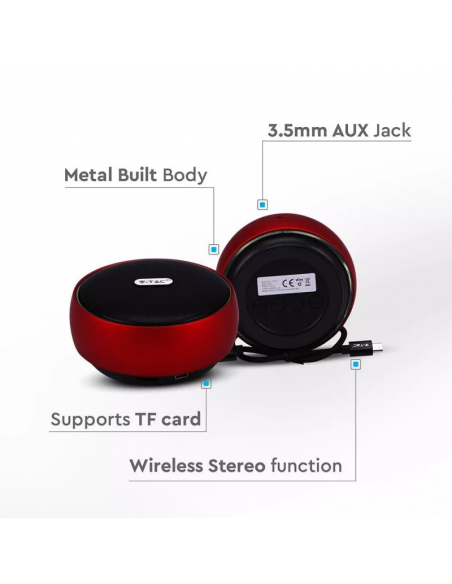 7716-Speaker Bluetooth Portatile  con Microfono e Slot per Scheda TF Batteria da mAh Colore Rosso-6