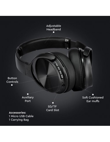 7727-Cuffia Senza Fili Bluetooth con Testa Rotante mAh Colore Nero con Custodia-5