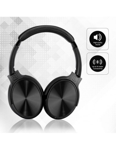 7727-Cuffia Senza Fili Bluetooth con Testa Rotante mAh Colore Nero con Custodia-6