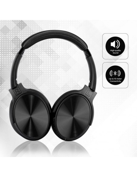 7727-Cuffia Senza Fili Bluetooth con Testa Rotante mAh Colore Nero con Custodia-6