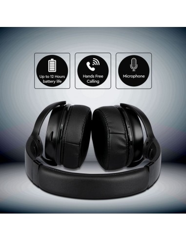 7727-Cuffia Senza Fili Bluetooth con Testa Rotante mAh Colore Nero con Custodia-7