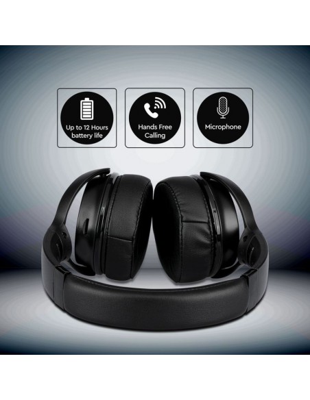 7727-Cuffia Senza Fili Bluetooth con Testa Rotante mAh Colore Nero con Custodia-7