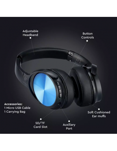 7728-Cuffia Senza Fili Bluetooth con Testa Rotante mAh Colore Blu con Custodia-5