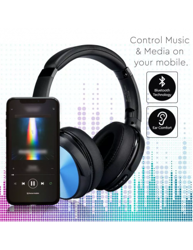 7728-Cuffia Senza Fili Bluetooth con Testa Rotante mAh Colore Blu con Custodia-6