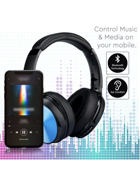 7728-Cuffia Senza Fili Bluetooth con Testa Rotante mAh Colore Blu con Custodia-6