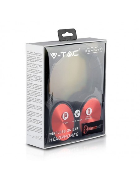 7729-Cuffia Senza Fili Bluetooth con Testa Rotante mAh Colore Rosso con Custodia-2